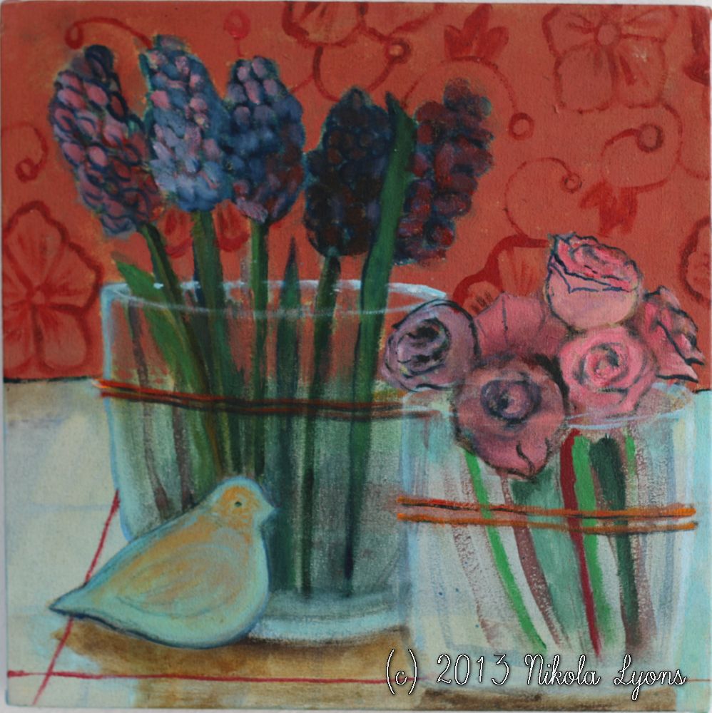 Nikola Lyons:  Flowerpots with bird II